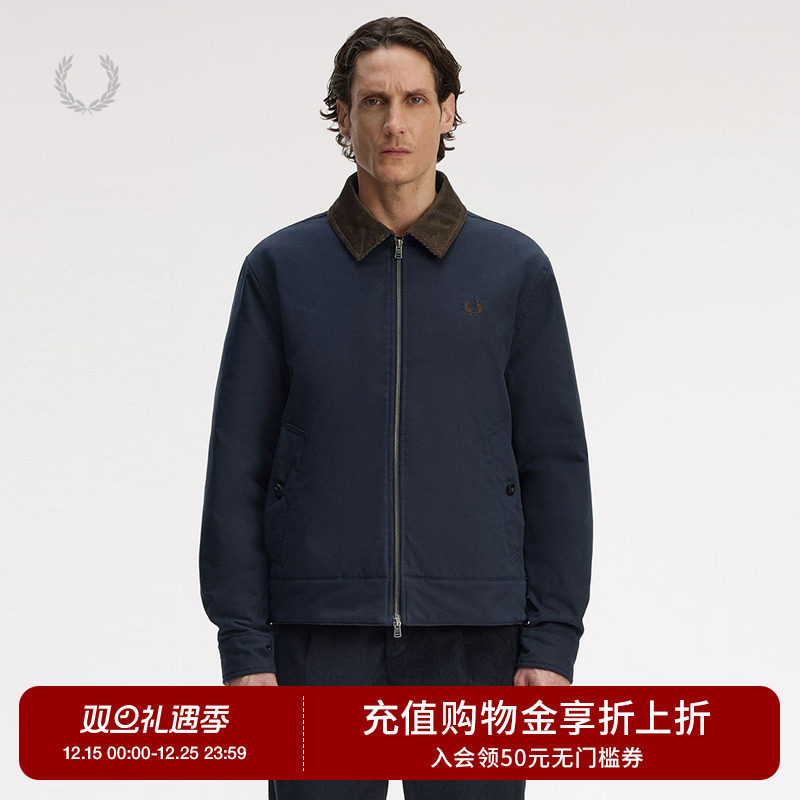 FRED PERRY男士休闲夹克2025冬季新款商务翻领拉链麦穗外套J8535