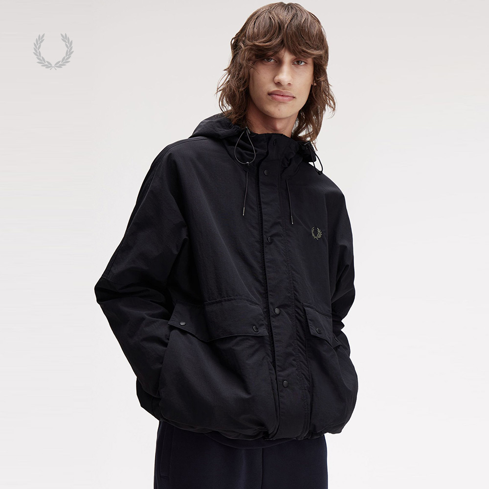 FRED PERRY男士休闲夹克2025冬季新款连帽宽松麦穗刺绣外套J8572
