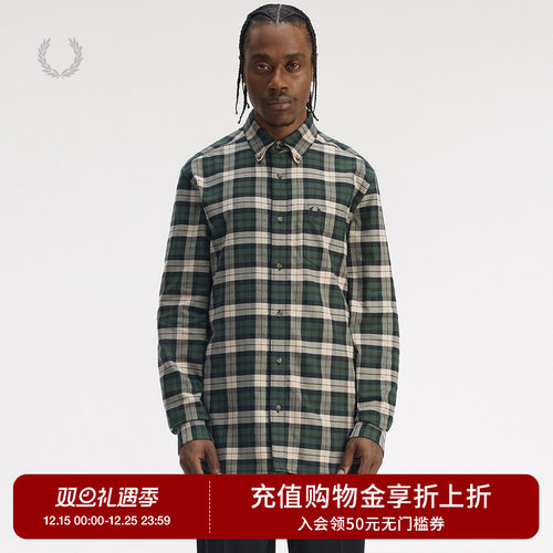 FRED PERRY男士休闲衬衫2025冬季英伦格子麦穗刺绣长袖衬衣M1754