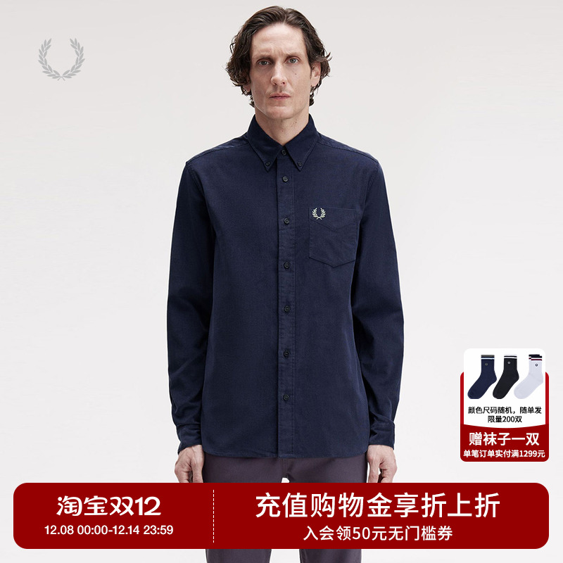 FRED PERRY男士休闲衬衫2025冬季胸前口袋麦穗刺绣长袖衬衣M1737