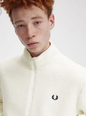 FRED PERRY男士休闲外套冬季麦穗刺绣立领保暖拉链抓绒衣M6671