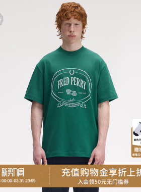 FRED PERRY男装宽松短袖T恤2025冬季新款复古时尚印花半袖M1316XM