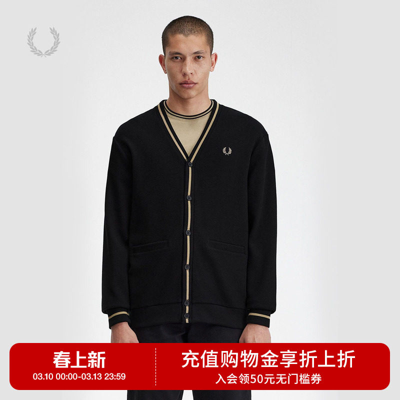 FRED PERRY男士休闲针织衫冬季商务绅士开衫V领麦穗长袖M2654