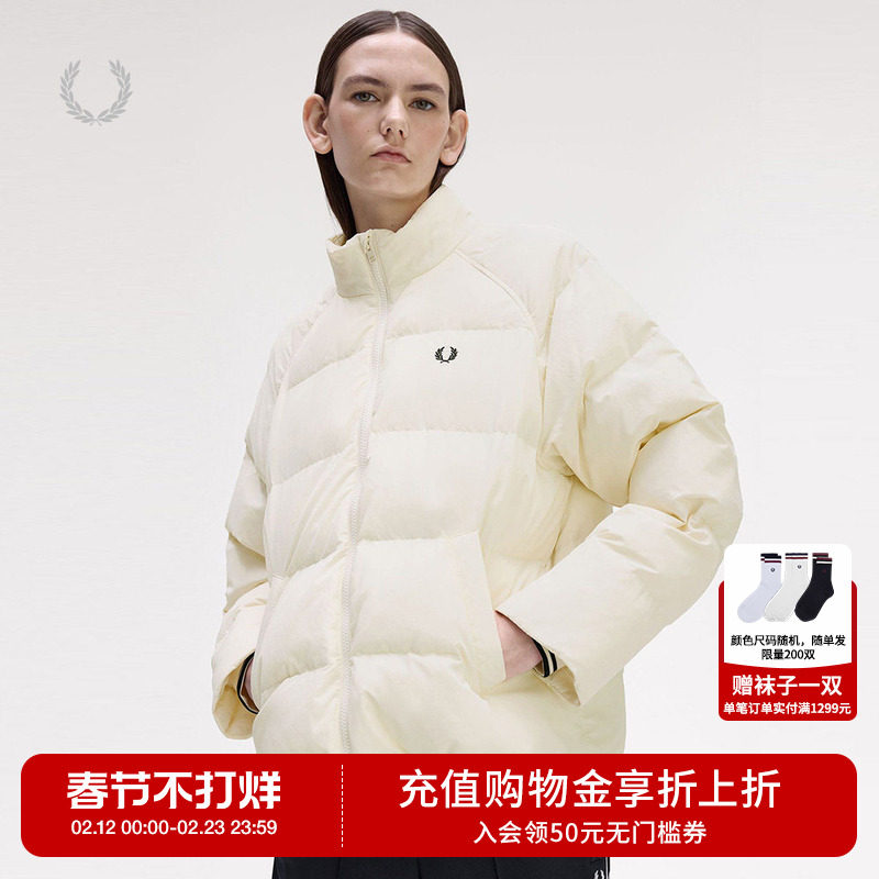 FRED PERRY女装立领拉链夹克2025秋季新款日常休闲风纯色棉服外套