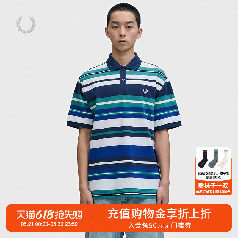 FRED PERRY男装短袖条纹polo衫2026夏季新款活力动感宽松拼色上衣
