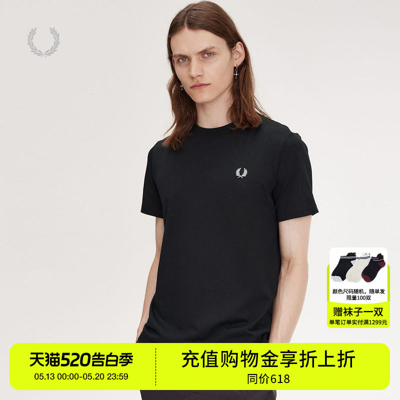 FRED PERRY男士休闲T恤夏季宽松背部胶印麦穗刺绣短袖衫M7784