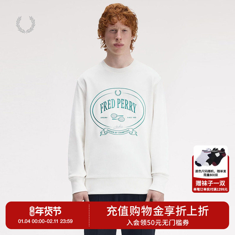 FRED PERRY男士休闲卫衣2025冬季宽松圆领套头字母麦穗刺绣M1605