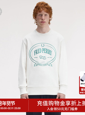FRED PERRY男士休闲卫衣2025冬季宽松圆领套头字母麦穗刺绣M1605