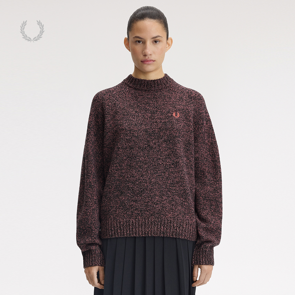 FRED PERRY女士休闲针织衫2025冬季宽松圆领麦穗刺绣长袖K1133