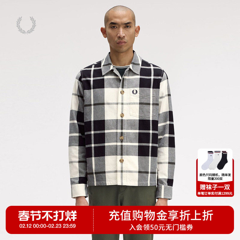 FRED PERRY男装衬衫式格纹夹克2025秋季新款复古型男外套M1724XMP