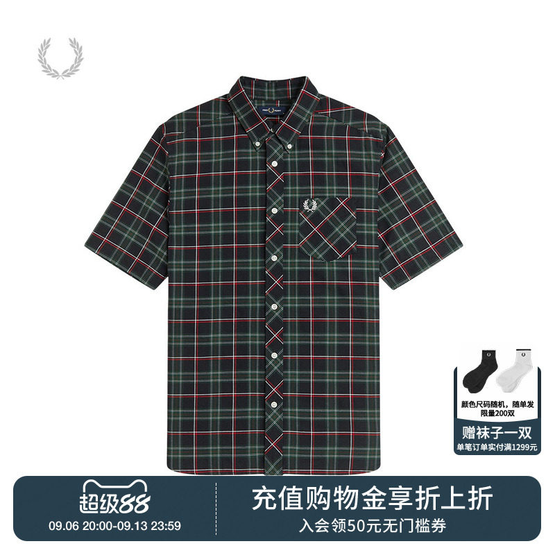 FREDPERRY格纹短袖衬衫时尚英伦