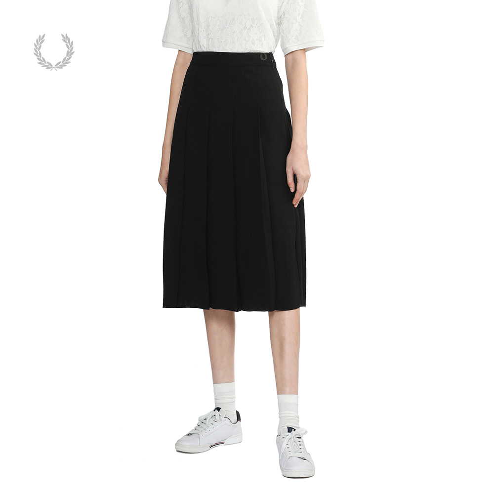 FRED PERRY休闲短裙女2025夏季新款麦穗百褶中长A字半身裙子E9105