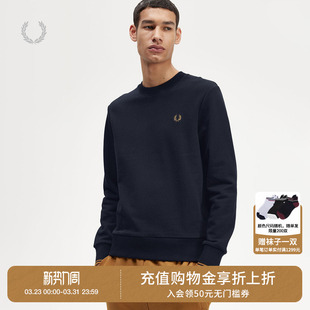 条纹袖 休闲卫衣冬季 边圆领重磅麦穗刺绣M7535 PERRY男装 FRED