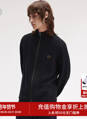 FRED PERRY男士休闲针织衫2025冬季高领拉链开衫麦穗刺绣潮K1304