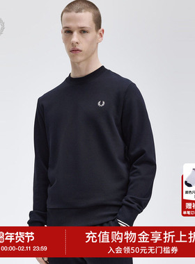 FRED PERRY男士休闲卫衣2025冬季宽松圆领套头麦穗刺绣上衣M7535