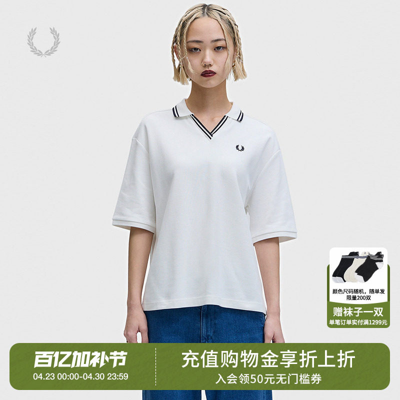FRED PERRY女装宽松短袖polo衫2026夏季新款时尚质感麦穗刺绣上衣