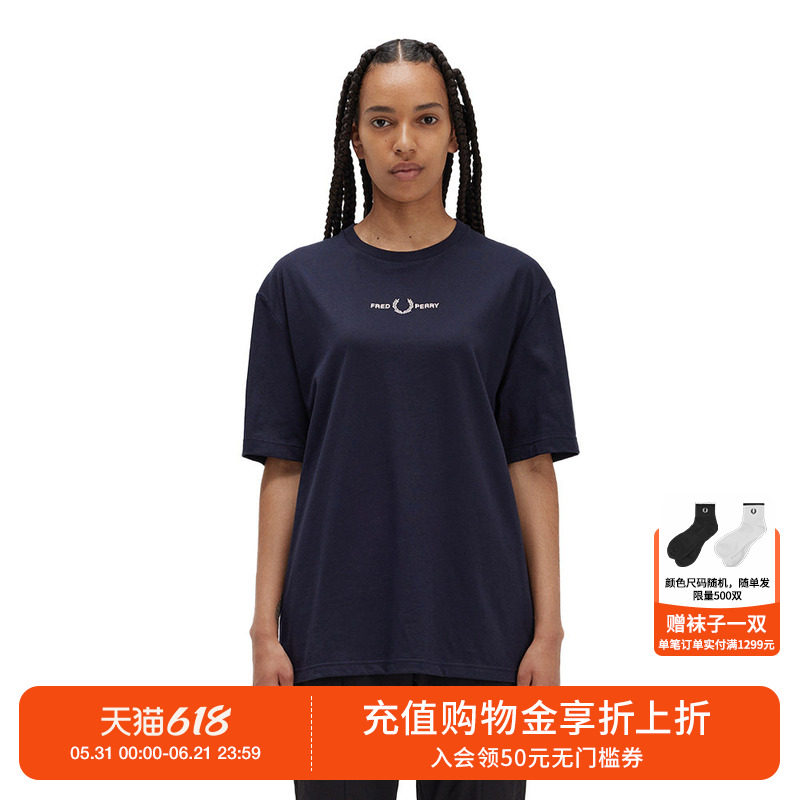 FRED PERRY女士休闲T恤夏季胸前字母logo刺绣宽松上衣短袖衫G3102