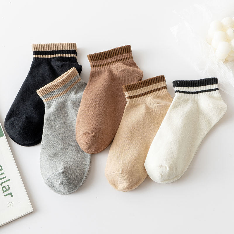 袜子女短袜条纹浅口低帮春秋纯棉吸汗学院风白色船袜男生短筒袜子