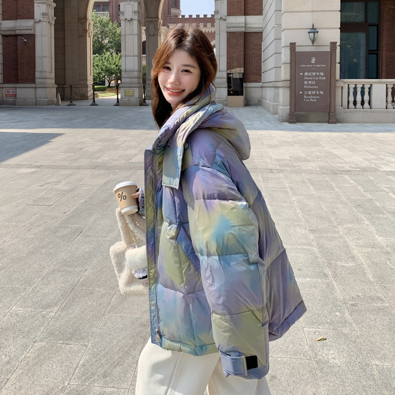 90绒 白鸭绒 极光印染加厚连帽羽绒服#803-P330-K458图片