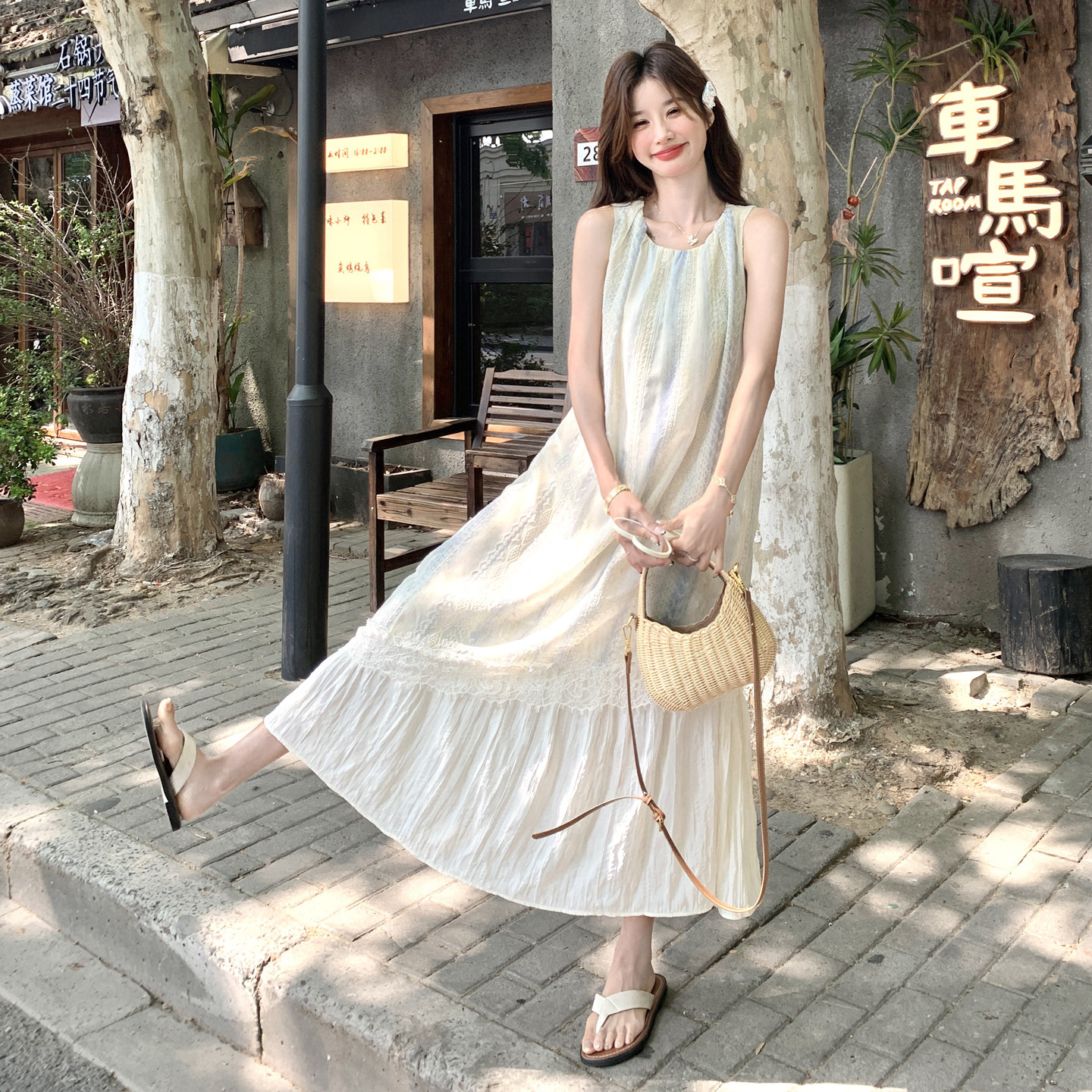 蕾丝刺绣假两件连衣裙女夏2025新款甜美减龄法式小个子长裙爆款,女装连衣裙,2C111