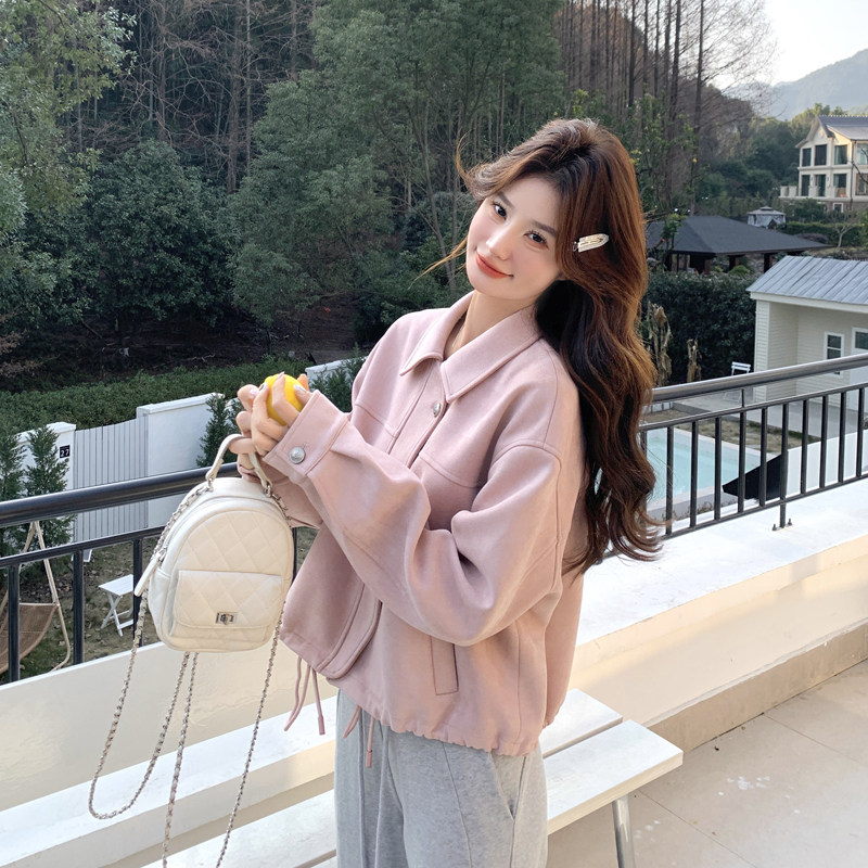 显瘦长袖短外套秋季气质牛仔拼接休闲风薄款女翻领春秋小个子短款,女装短外套,2C111