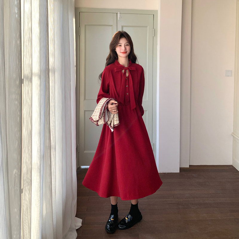 法式红色小香风连衣裙女2025春季新款气质显瘦马甲长裙,女装连衣裙,2C111