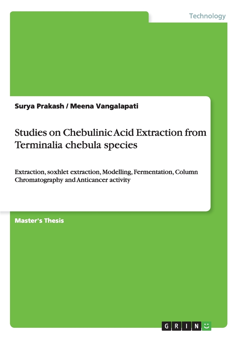 预售按需印刷 Studies on Chebulinic Acid Extraction from Terminalia chebula species-封面