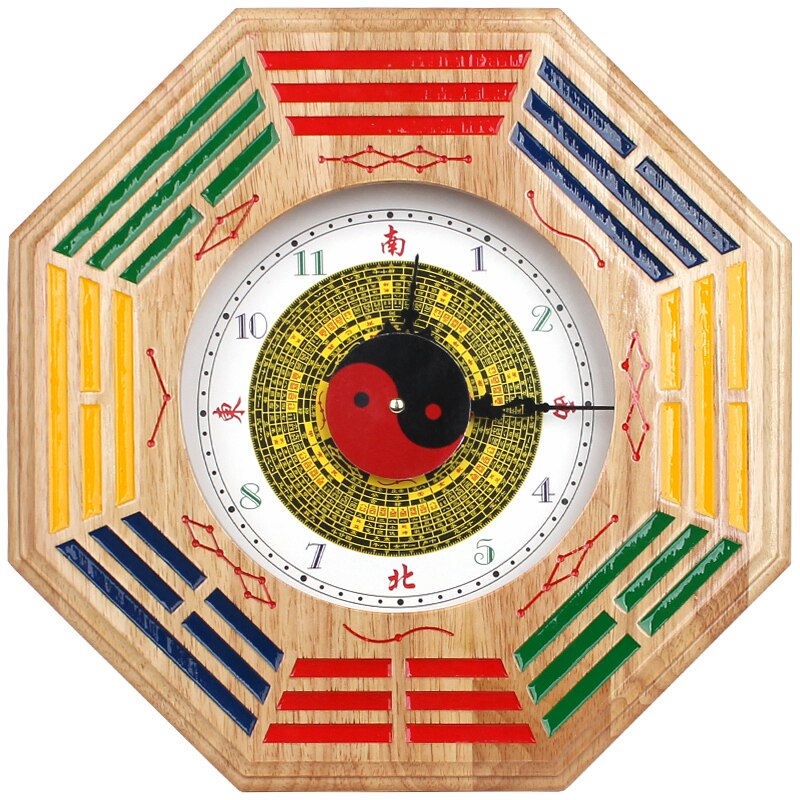 桃木太极八卦钟挂钟罗盘八卦钟表时钟家居风水饰品客厅装饰摆件