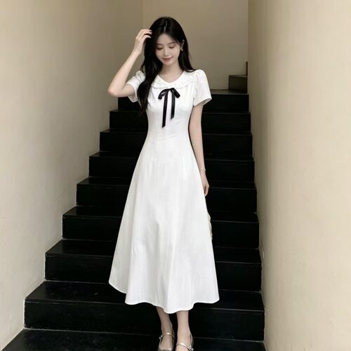 大码伪娘法式初恋娃娃领cd变装男娘连衣裙学院风女装大佬短袖长裙