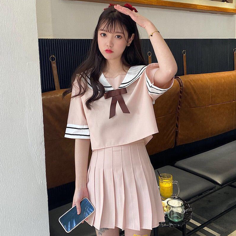 海军风学生jk制服伪娘套装甜美短裙女装大佬校服cd男士变装水手服