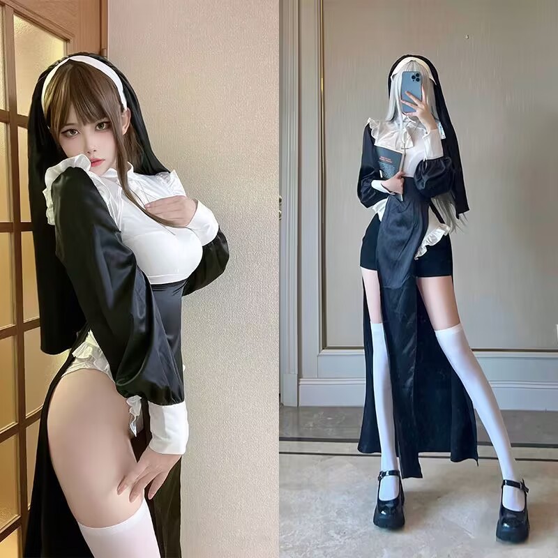 cosplay修女服性感变装护士服万女装大佬伪娘女仆大码紧身长袍裙