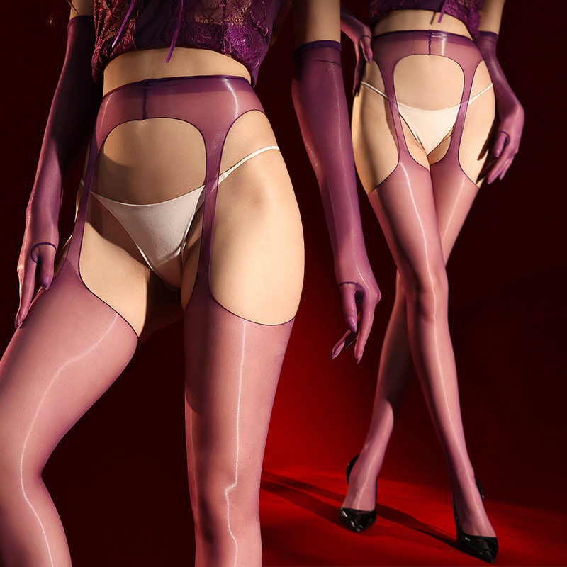 伪娘极光袜无腰cd变装男娘性感无痕一线裆超薄油亮ts男娘开档丝袜