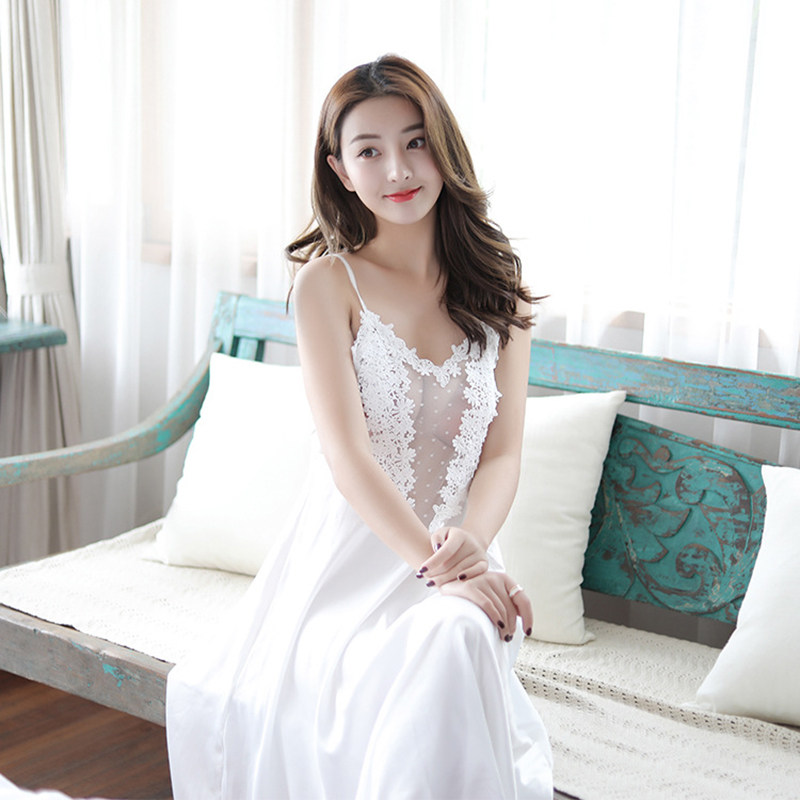 蕾丝边圆点印花伪娘睡裙男用女装大佬吊带长裙cd变装睡衣外袍套装