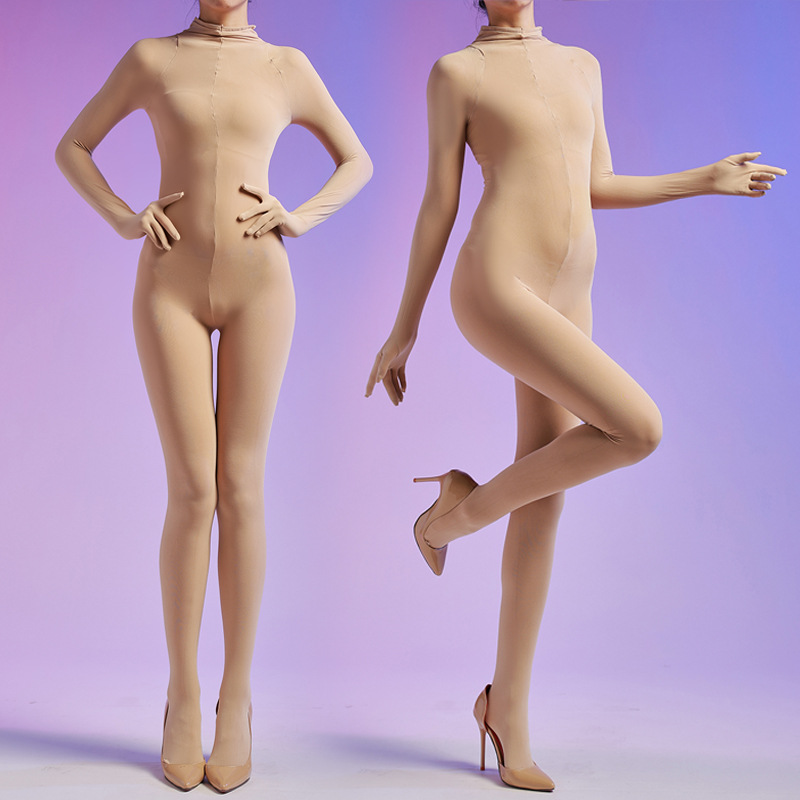 大码女装大佬变装连身丝袜120D五指全包jj套伪娘性感紧身连体衣男