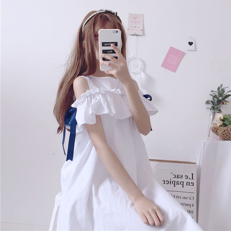 日系可爱美系带露肩伪娘用品男连衣裙女装大佬cd变装反串衣服男