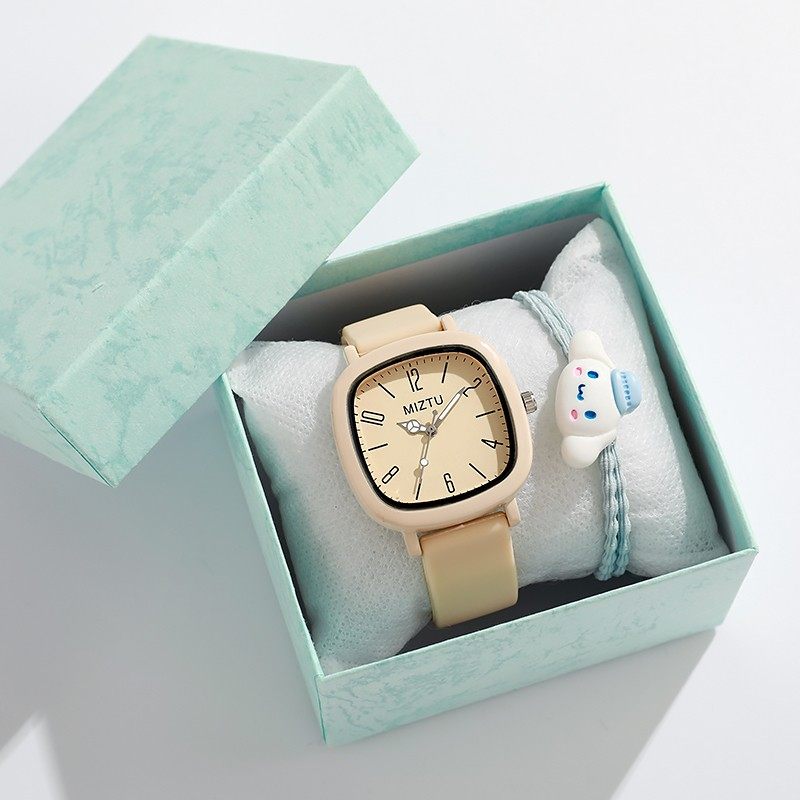 方形手表女款初中生清新精致百搭小众潮流森系儿童中学生石英表男