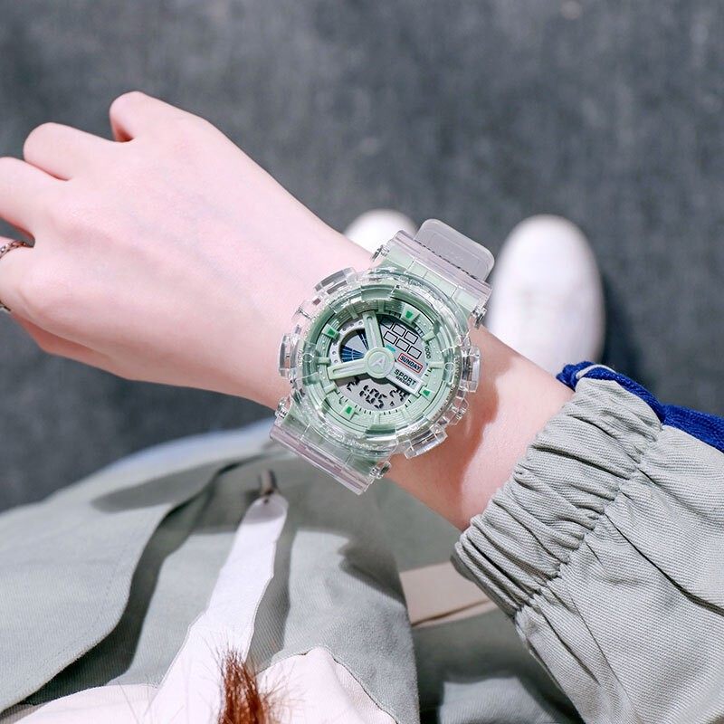 小清新透明运动电子表女初高中学生夜光高颜值数字多功能潮流腕表
