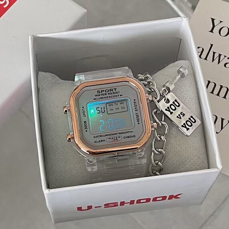 透明电子手表女款初高中学生儿童小众设计感运动夜光多功能手表