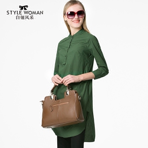 STYLE WOMAN/白翎风采连衣裙女纯棉七分袖简约中长款百搭夏季新款