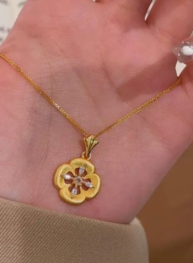 法式复古拉丝四叶草花朵项链女