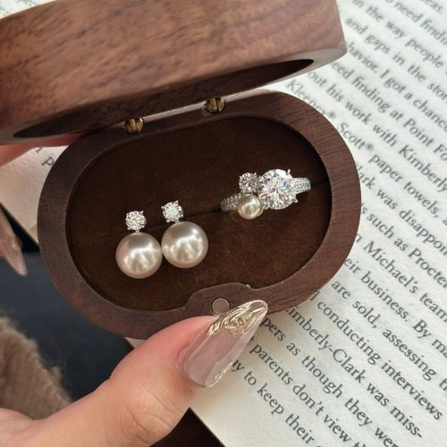 法式轻奢大圆钻珍珠戒指耳钉