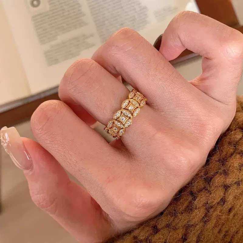 Vintage中古满钻钱币镂空戒指