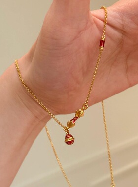 新中式小众红色滴釉金刚杵项链