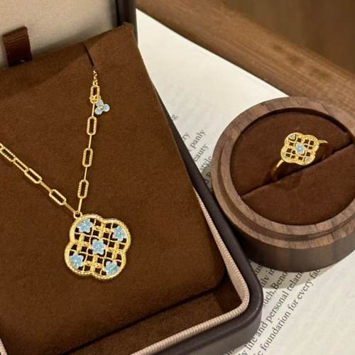 法式复古镂空珐琅窗花戒指项链