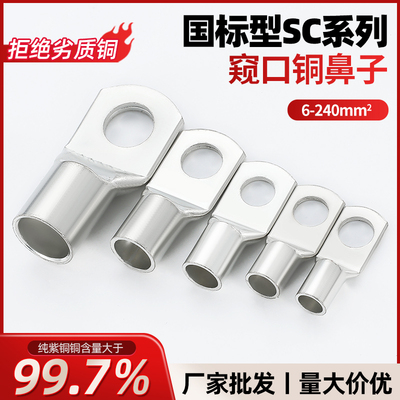 国标SC窥口铜鼻子镀锡冷压接线端子6/10/16/25/35/50/70-8铜线耳