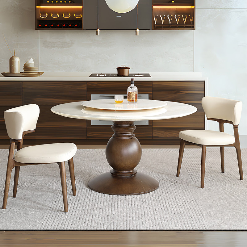 高端奢石餐桌白冰玉天然大理石圆桌带转盘中古风实木圆形家用饭桌,住宅家具,大理石餐桌,淘宝优惠券,粉丝福利购,淘宝优惠卷