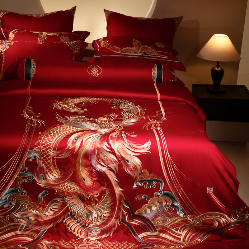 高端婚庆120支纯棉提花重工刺绣四件套床单款床盖款,床上用品,婚庆床品套件,淘宝优惠券,粉丝福利购,淘宝优惠卷