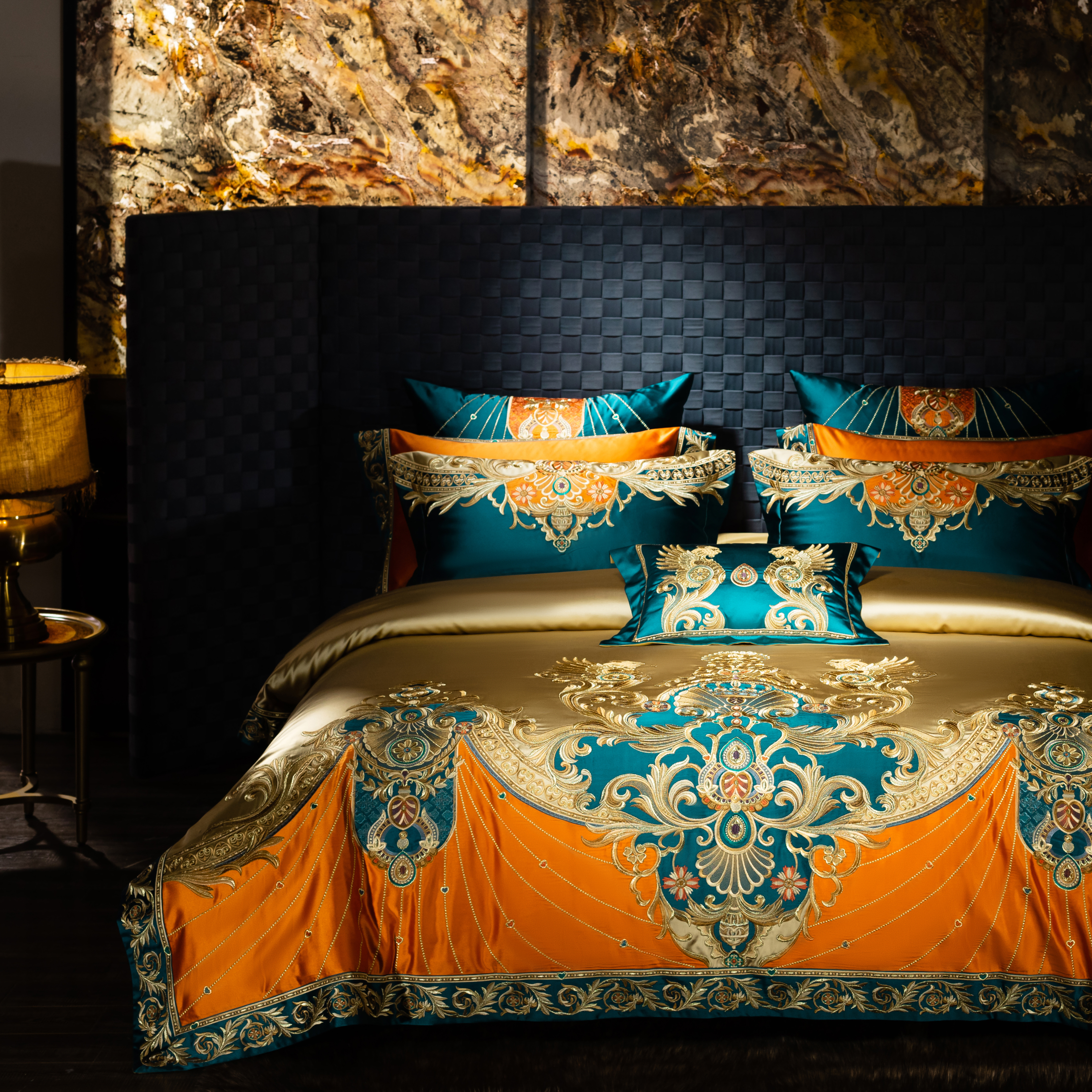 140支高奢高精密刺绣长绒棉纯棉四件套别墅总统套房样板间四件套