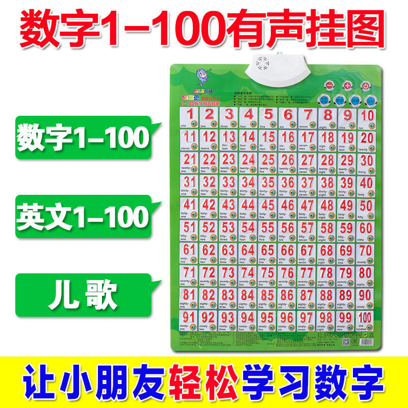 幼儿童宝宝认识数字挂图1-100学数字图挂图有声 1到100挂图包邮