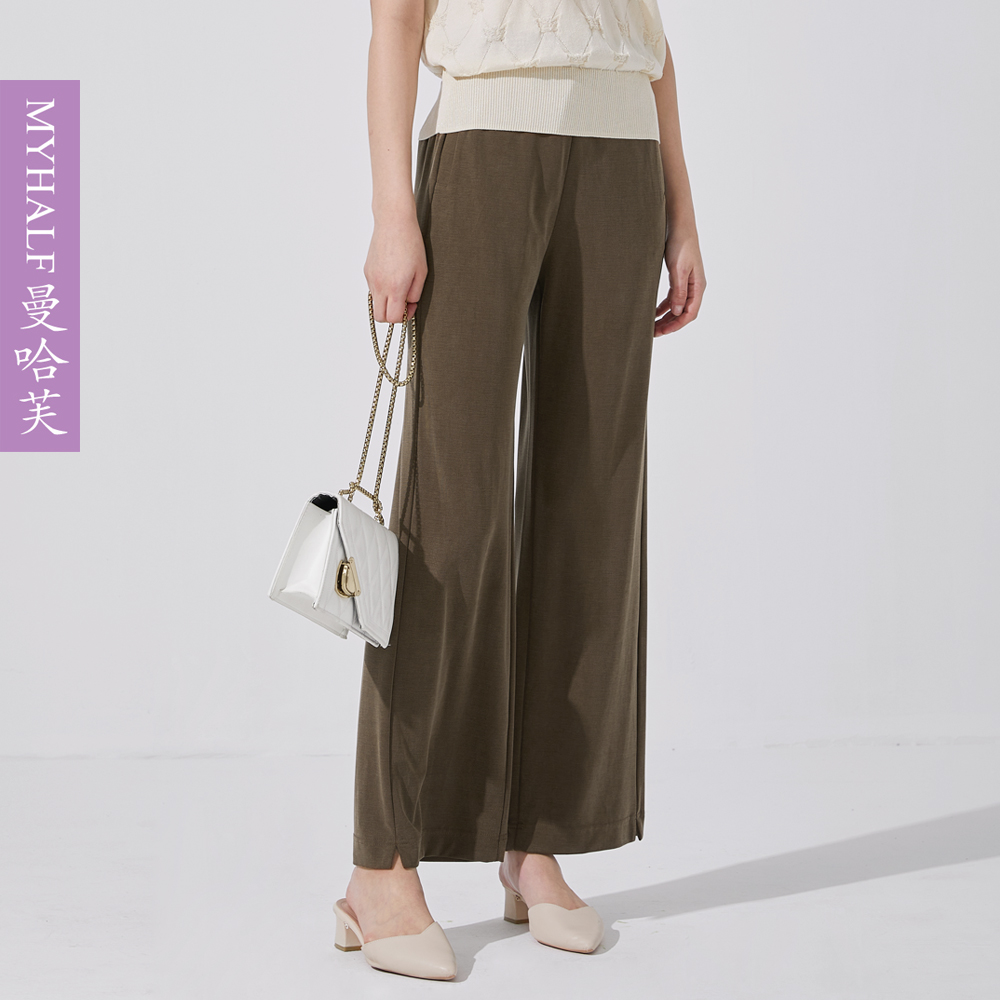 曼哈芙品牌女装柔软超垂坠抽绳松紧腰2025春夏运动休闲长裤阔腿裤
